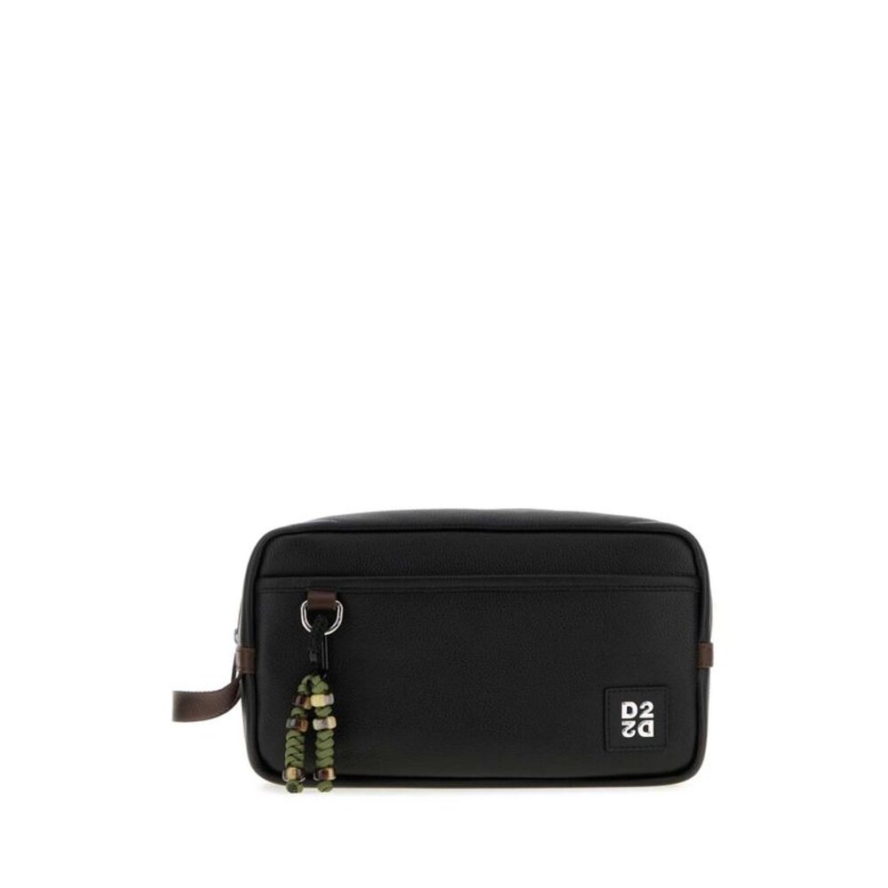 Dsquared Men Black Leather D2 Upside Down Beauty Case